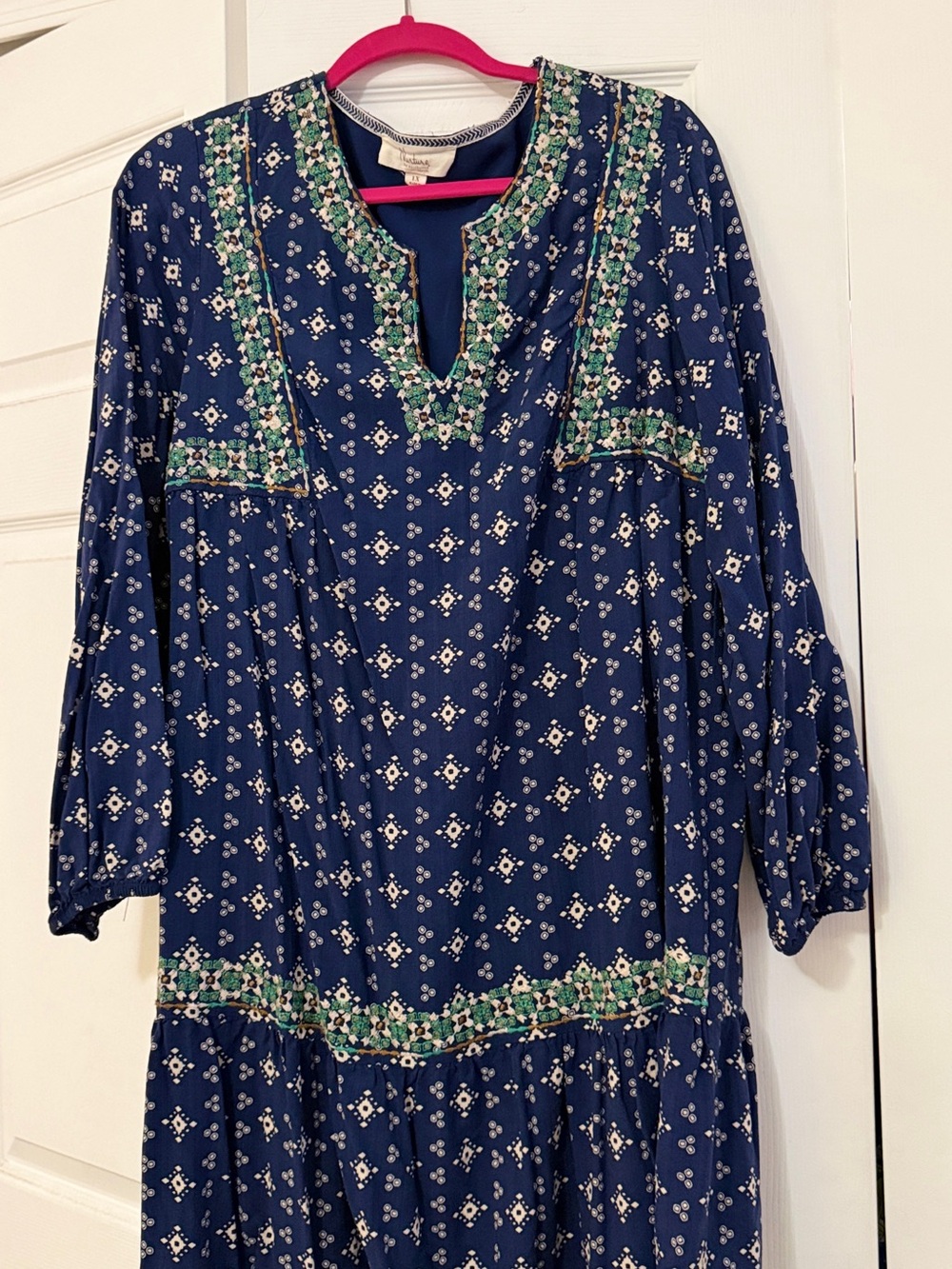 Nurture by Lamaze Navy Long-Sleeve Floral-Trim Midi Dress